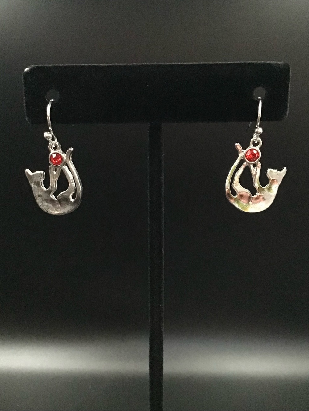 Cat with Red Gem Earrings